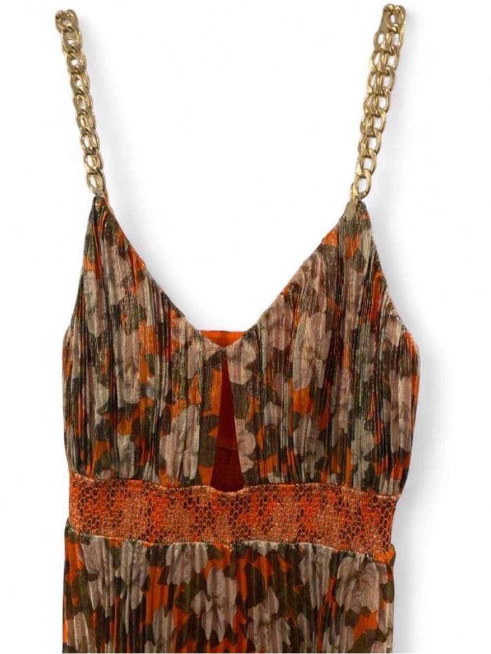 Alice + Olivia Gloria Chain-Strap Pleated Maxi Dress 🧡🤎 - Picture 3 of 9